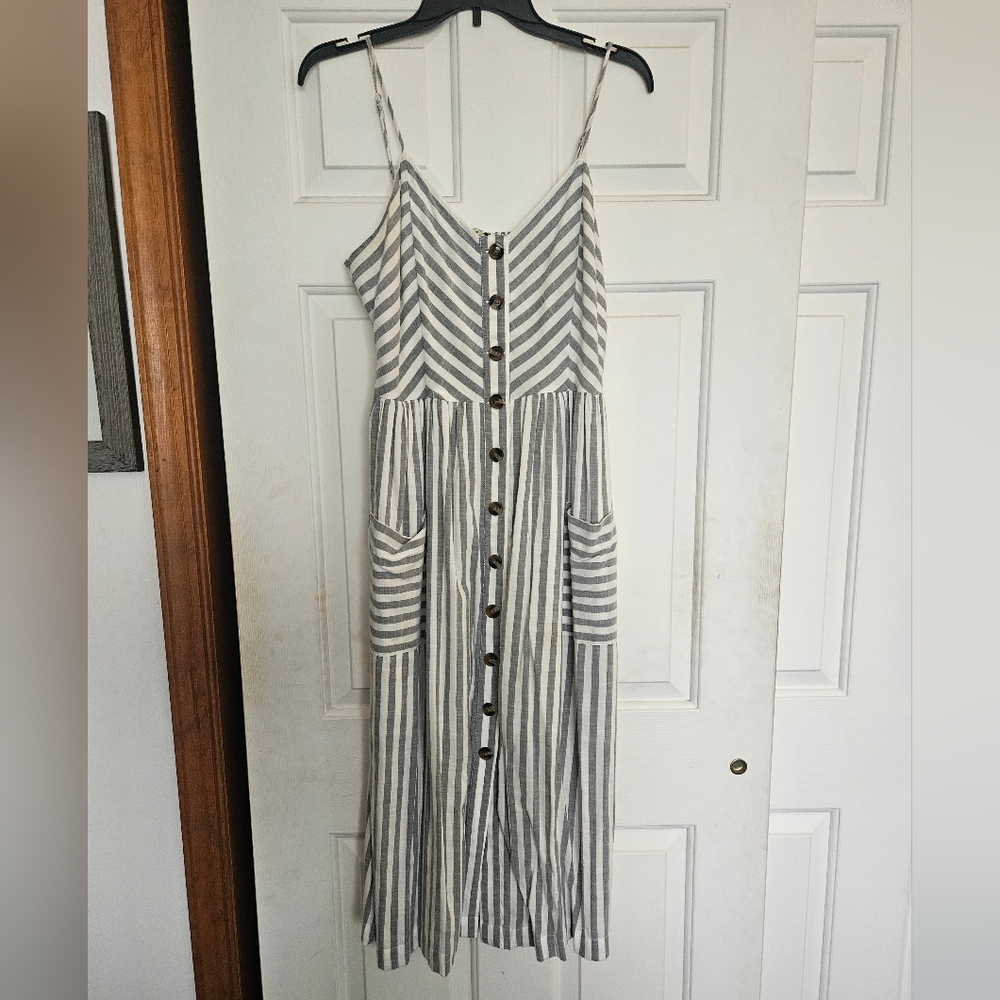 American Eagle L Striped Button-Down Midi Dress - image 1